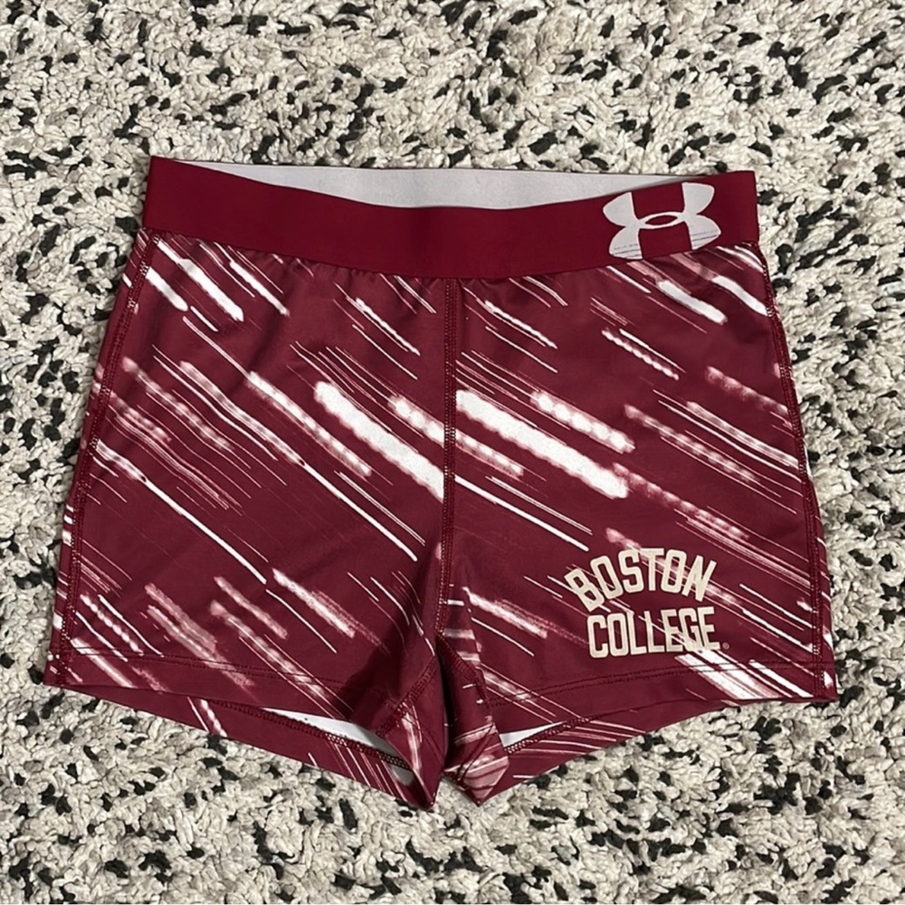 Under Armour Women’s Athletic Booty Shorts Boston College Logo Burgundy White